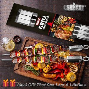 GRILLART Kabob Skewers for Grilling - Metal Skewers for Kabobs with Slider-10pcs